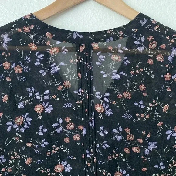 Joie M Black Floral Long Sleeve Silk Blouse - Picture 7 of 8